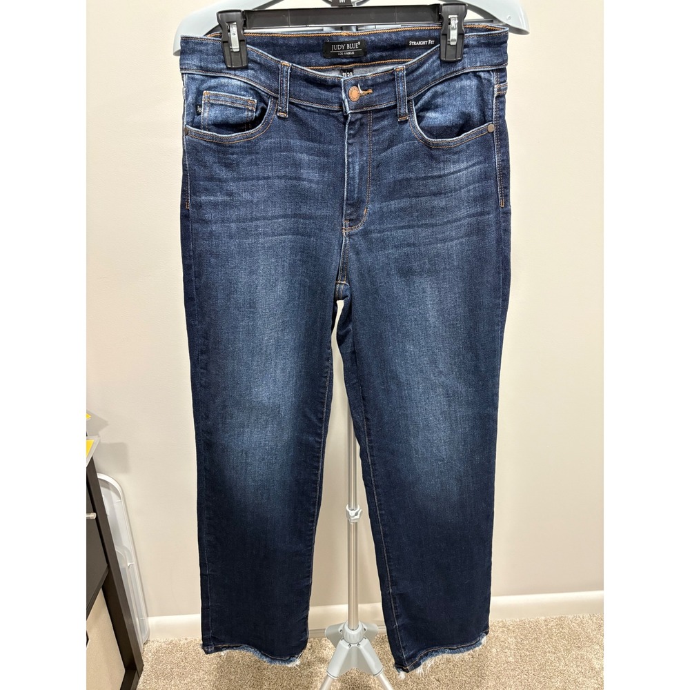 Judy‎ Blue Straight Fit Dark Wash Jean Frayed Hem Size 11/30 Casual Denim